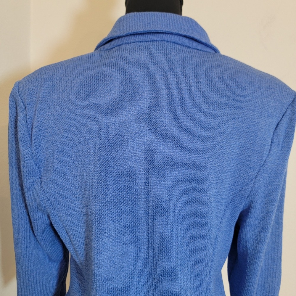 Y2K St. John Collection Santana Knit Blue Blazer Button Front Gold Academia Sz 8 - Picture 5 of 16